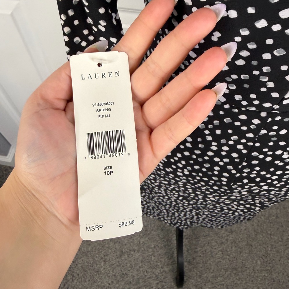 Sz 10P Lauren Ralph Lauren Black Polka dot Dress $89 MSRP - Picture 6 of 11